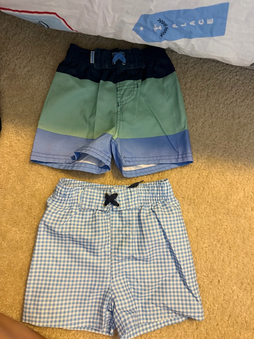 Kids Two-Piece Swim Trunks Set - Blue & Green